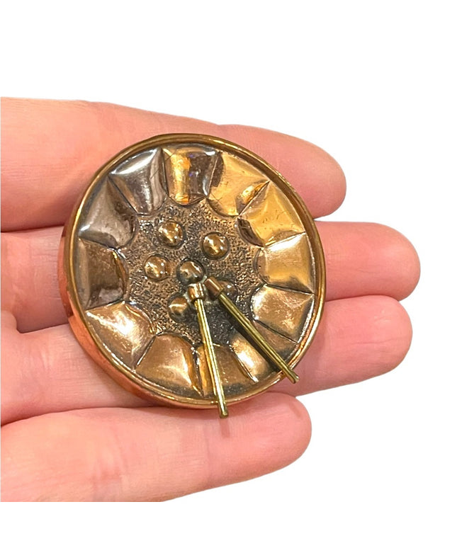 Vintage copper drum brooch pendant Handmade Artisan