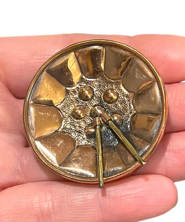 Vintage copper drum brooch pendant Handmade Artisan
