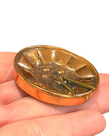 Vintage copper drum brooch pendant Handmade Artisan