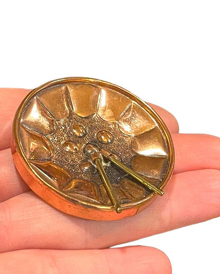 Vintage copper drum brooch pendant Handmade Artisan
