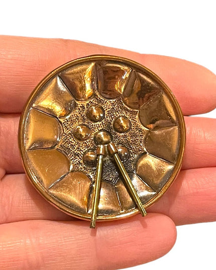 Vintage copper drum brooch pendant Handmade Artisan