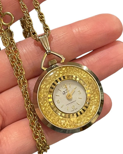 Vintage Cameo Burgana Fragonard Cameo Necklace watch Gold tone chain