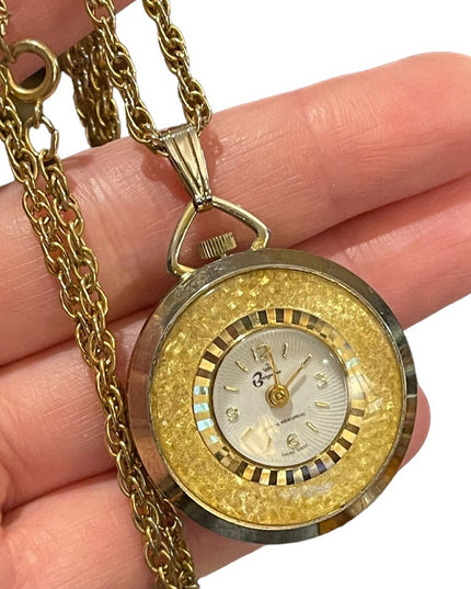 Vintage Cameo Burgana Fragonard Cameo Necklace watch Gold tone chain