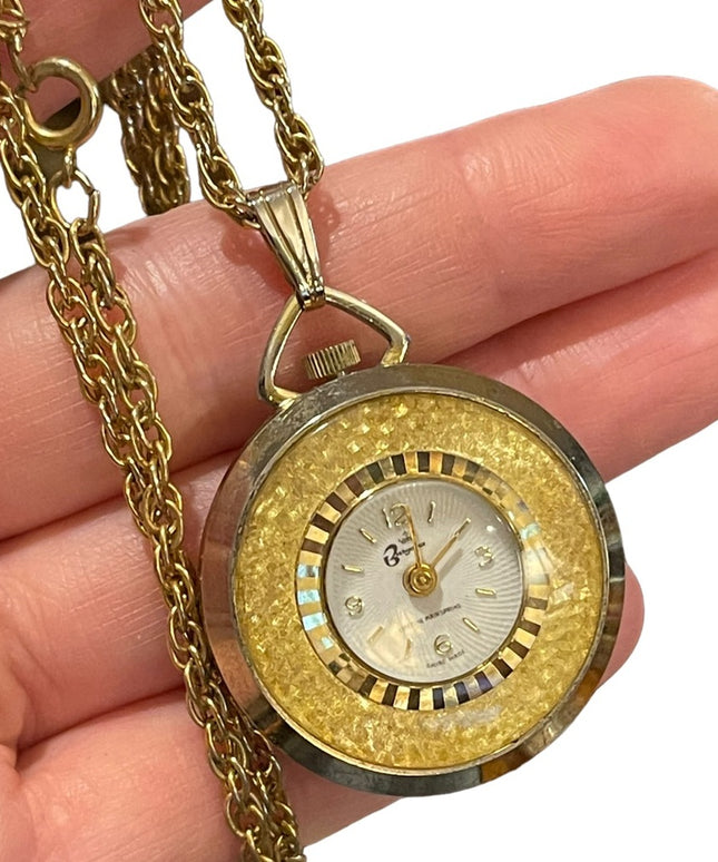 Vintage Cameo Burgana Fragonard Cameo Necklace watch Gold tone chain