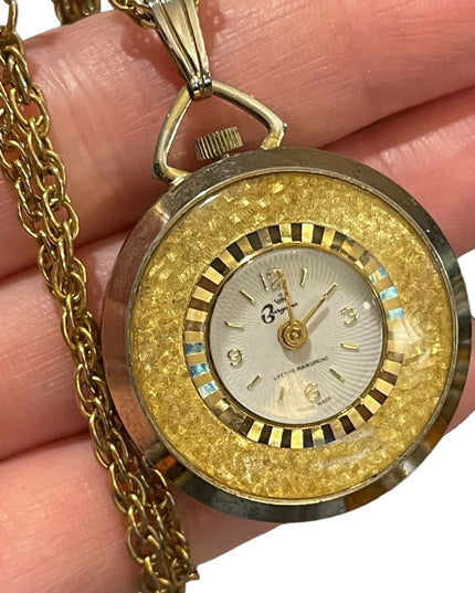 Vintage Cameo Burgana Fragonard Cameo Necklace watch Gold tone chain
