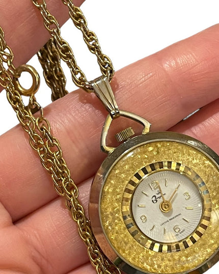 Vintage Cameo Burgana Fragonard Cameo Necklace watch Gold tone chain