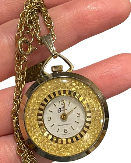 Vintage Cameo Burgana Fragonard Cameo Necklace watch Gold tone chain