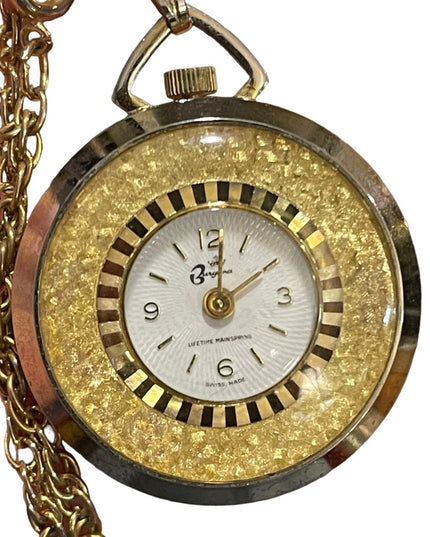 Vintage Cameo Burgana Fragonard Cameo Necklace watch Gold tone chain