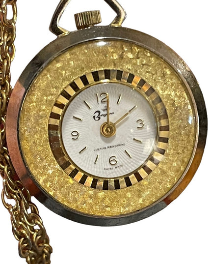 Vintage Cameo Burgana Fragonard Cameo Necklace watch Gold tone chain