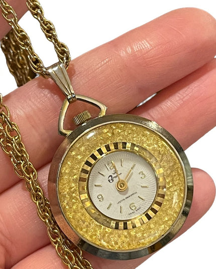 Vintage Cameo Burgana Fragonard Cameo Necklace watch Gold tone chain
