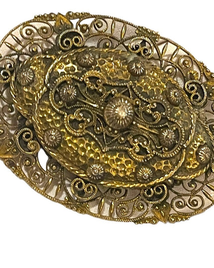 Antique Victorian Sash pin ornate crafted filagree flower brooch gold filled