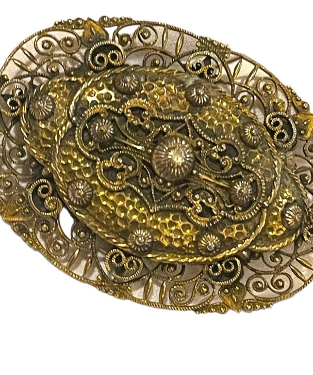 Antique Victorian Sash pin ornate crafted filagree flower brooch gold filled