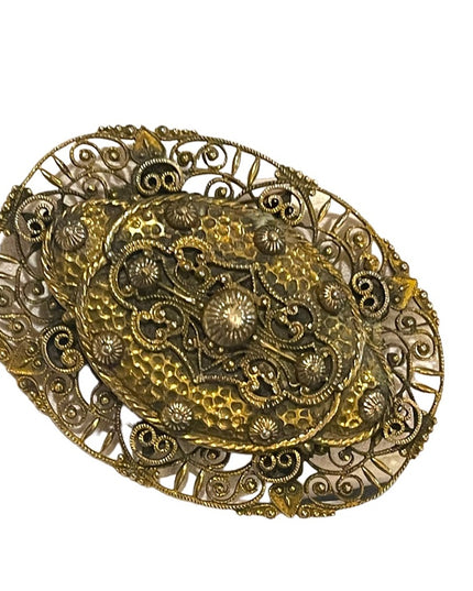 Antique Victorian Sash pin ornate crafted filagree flower brooch gold filled