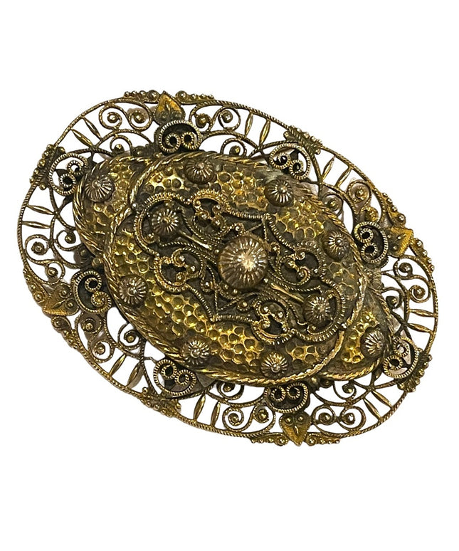 Antique Victorian Sash pin ornate crafted filagree flower brooch gold filled