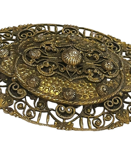 Antique Victorian Sash pin ornate crafted filagree flower brooch gold filled