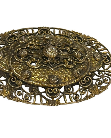 Antique Victorian Sash pin ornate crafted filagree flower brooch gold filled