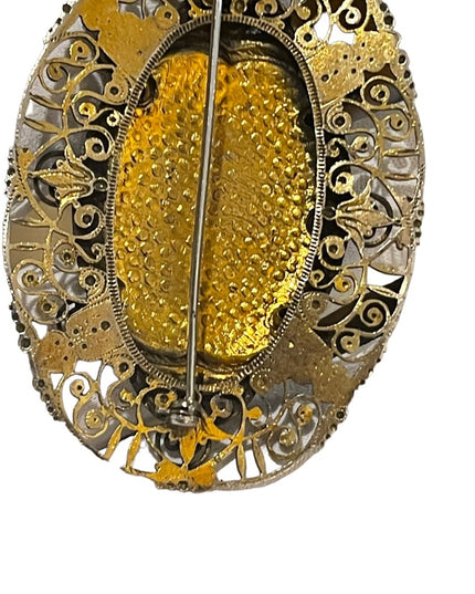 Antique Victorian Sash pin ornate crafted filagree flower brooch gold filled