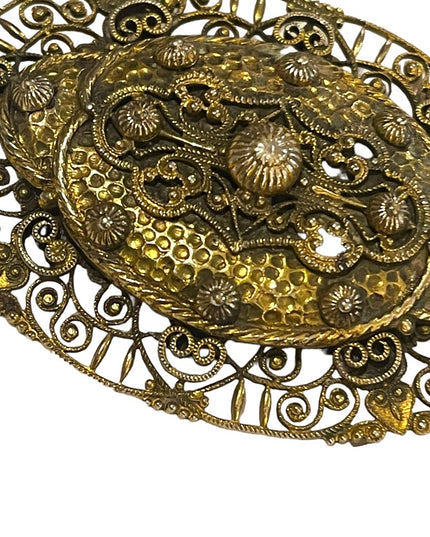 Antique Victorian Sash pin ornate crafted filagree flower brooch gold filled