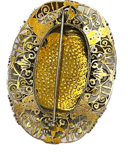 Antique Victorian Sash pin ornate crafted filagree flower brooch gold filled