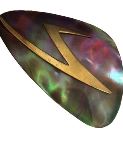 Vintage Rare Abalone Modernist “Ges- Gech” Brooch lightening bolt hand crafted