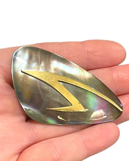 Vintage Rare Abalone Modernist “Ges- Gech” Brooch lightening bolt hand crafted
