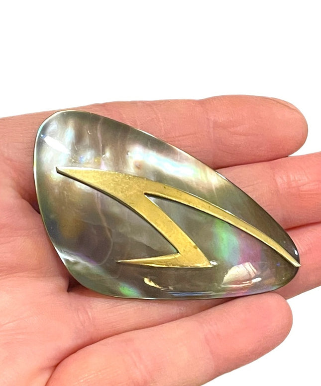 Vintage Rare Abalone Modernist “Ges- Gech” Brooch lightening bolt hand crafted