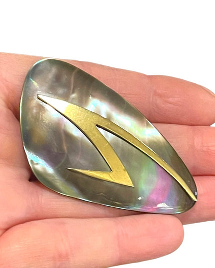Vintage Rare Abalone Modernist “Ges- Gech” Brooch lightening bolt hand crafted