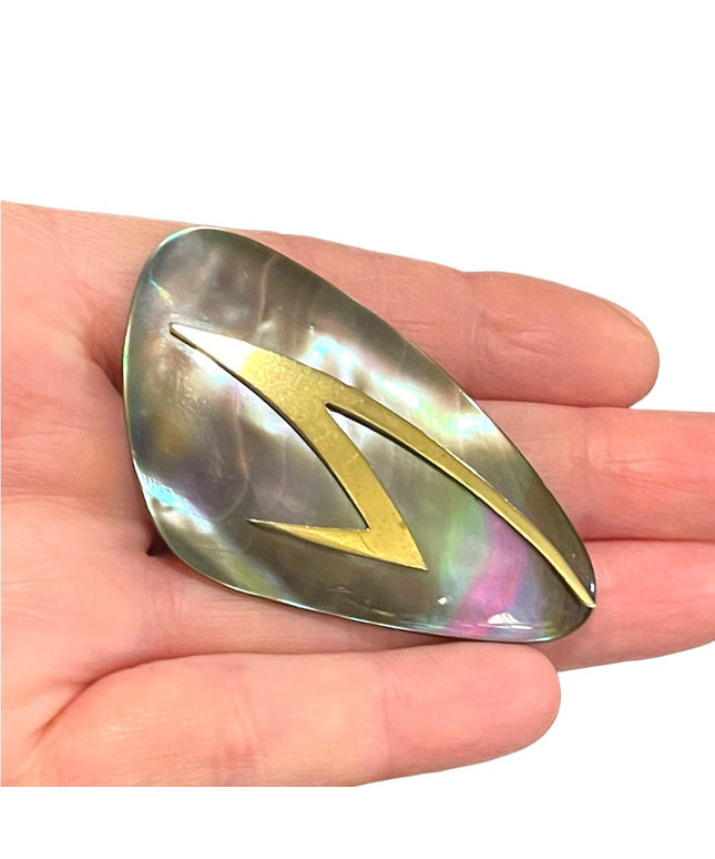 Vintage Rare Abalone Modernist “Ges- Gech” Brooch lightening bolt hand crafted