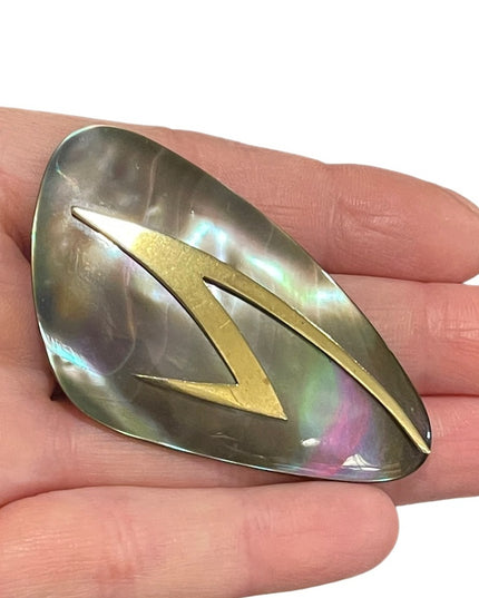 Vintage Rare Abalone Modernist “Ges- Gech” Brooch lightening bolt hand crafted