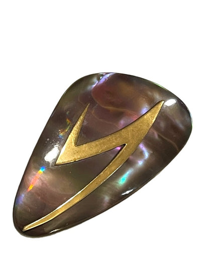 Vintage Rare Abalone Modernist “Ges- Gech” Brooch lightening bolt hand crafted