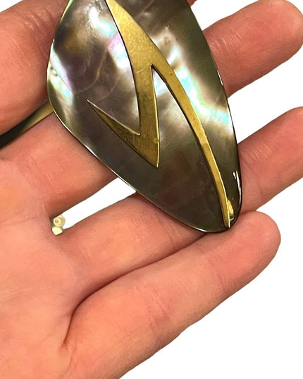 Vintage Rare Abalone Modernist “Ges- Gech” Brooch lightening bolt hand crafted