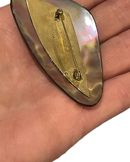 Vintage Rare Abalone Modernist “Ges- Gech” Brooch lightening bolt hand crafted