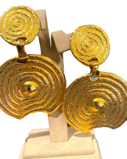 Vintage 1980s Beverly Hamburg gold brutalist modernist Statement earrings