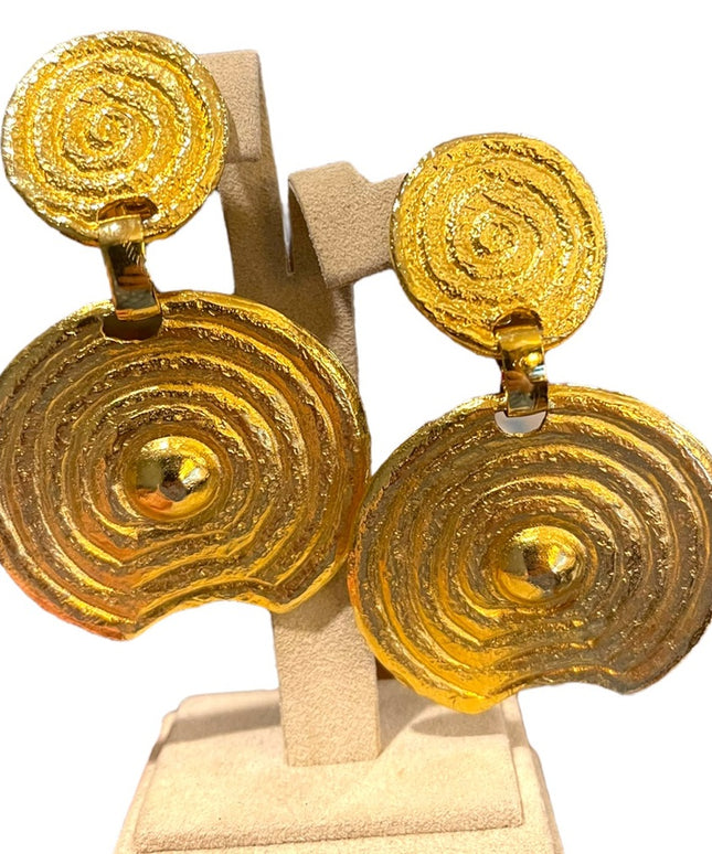 Vintage 1980s Beverly Hamburg gold brutalist modernist Statement earrings