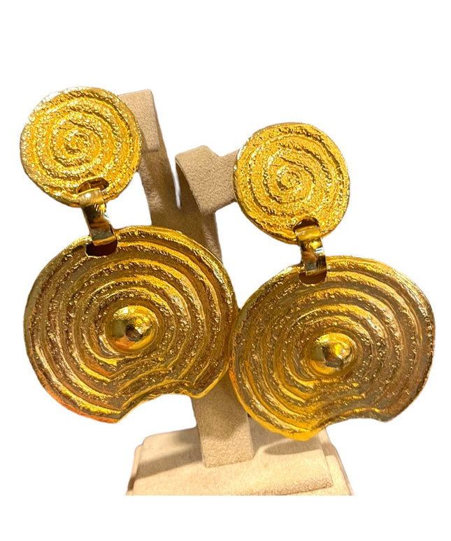 Vintage 1980s Beverly Hamburg gold brutalist modernist Statement earrings