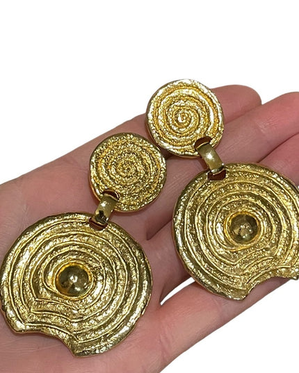 Vintage 1980s Beverly Hamburg gold brutalist modernist Statement earrings