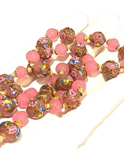 Vintage Italian Venetian Wedding Cake Jumbo Bead Necklace 26” spun glass Italy