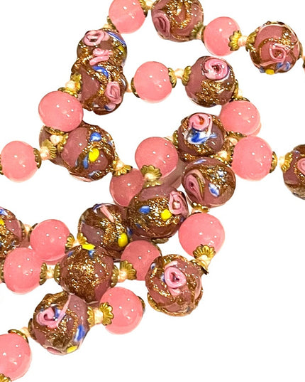 Vintage Italian Venetian Wedding Cake Jumbo Bead Necklace 26” spun glass Italy