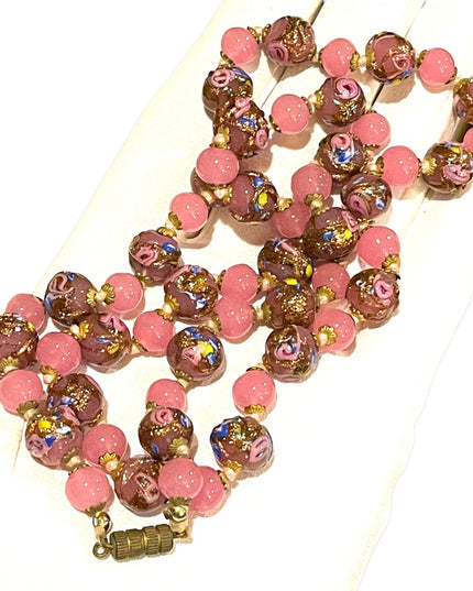Vintage Italian Venetian Wedding Cake Jumbo Bead Necklace 26” spun glass Italy