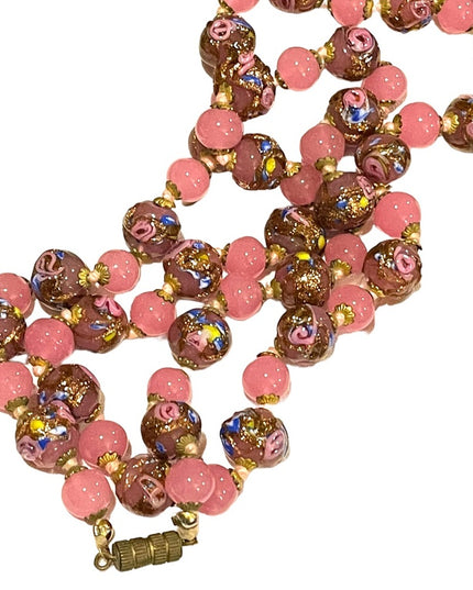 Vintage Italian Venetian Wedding Cake Jumbo Bead Necklace 26” spun glass Italy
