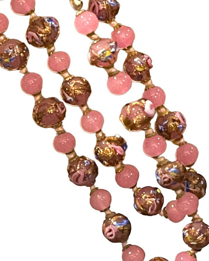 Vintage Italian Venetian Wedding Cake Jumbo Bead Necklace 26” spun glass Italy