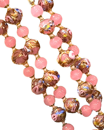 Vintage Italian Venetian Wedding Cake Jumbo Bead Necklace 26” spun glass Italy