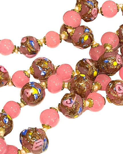 Vintage Italian Venetian Wedding Cake Jumbo Bead Necklace 26” spun glass Italy