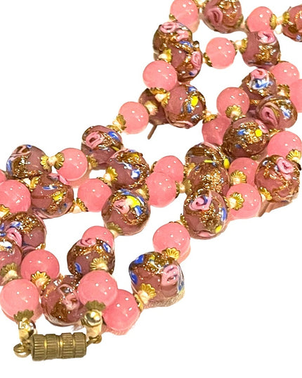 Vintage Italian Venetian Wedding Cake Jumbo Bead Necklace 26” spun glass Italy