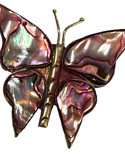 Vintage Alpaca Mexico Purple Abalone silver large butterfly brooch