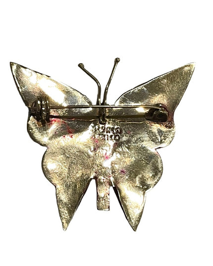 Vintage Alpaca Mexico Purple Abalone silver large butterfly brooch
