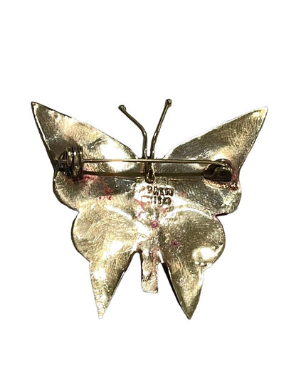 Vintage Alpaca Mexico Purple Abalone silver large butterfly brooch