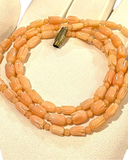 Genuine Carved Hawaii Pikake Coral Necklace 24” Hawaiian Flower 7mm Light Pink