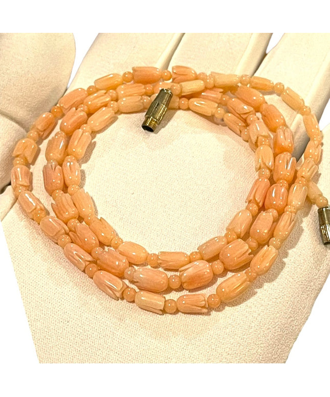 Genuine Carved Hawaii Pikake Coral Necklace 24” Hawaiian Flower 7mm Light Pink