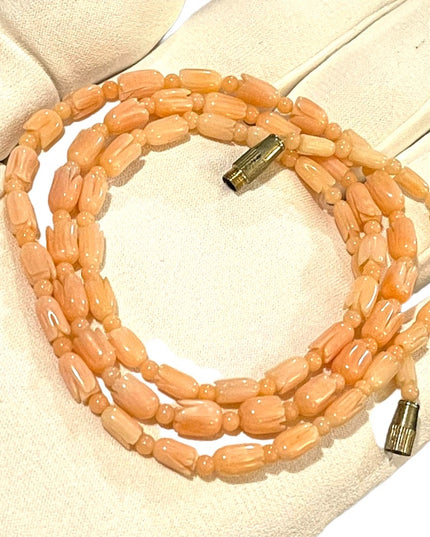 Genuine Carved Hawaii Pikake Coral Necklace 24” Hawaiian Flower 7mm Light Pink